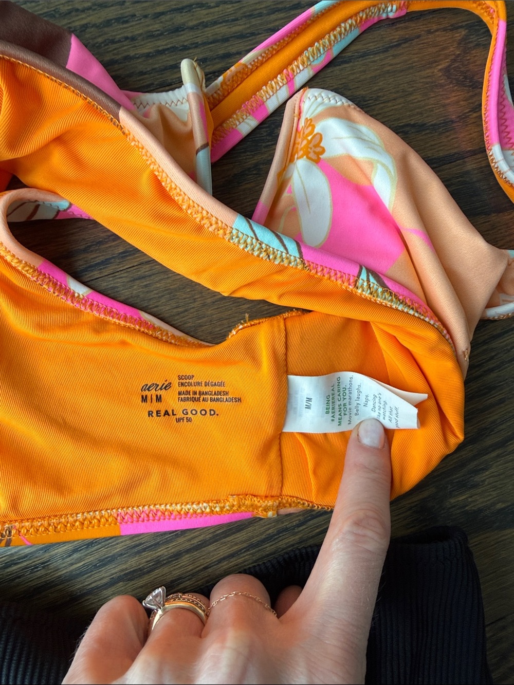 aerie Floral Orange Pink V-Neck Bikini Top with Black High-Waist Bottom size Med - Picture 5 of 10
